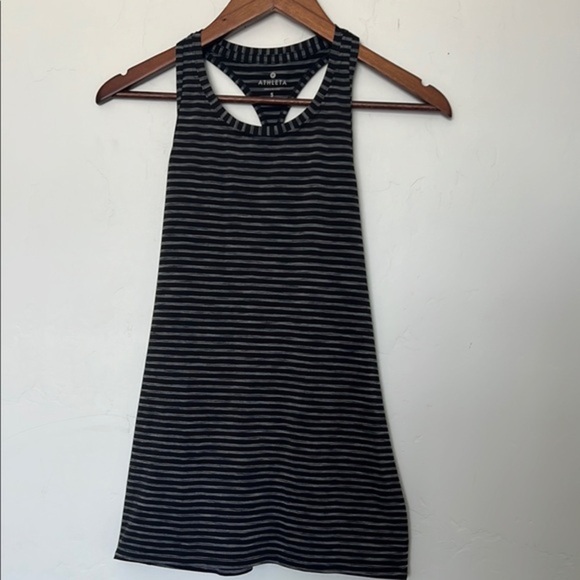 Athleta High Neck Heather Stripe Chi Tank Black/Bright White Size‎ Small - Picture 2 of 6
